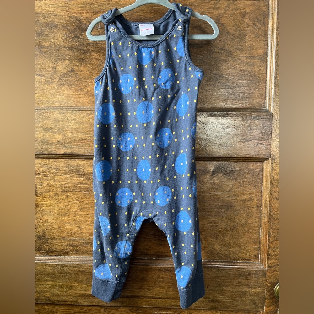 Hanna Andersson Blue and Yellow Polka Dot Sleeveless Onesie (12-18 months)